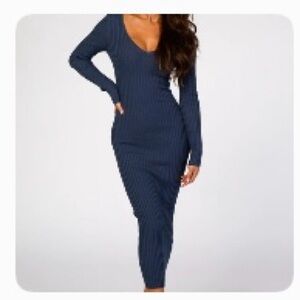 Pinkblush / Hera Collection Blue V-Neck Long Sleeve Fitted Maternity Maxi Dress